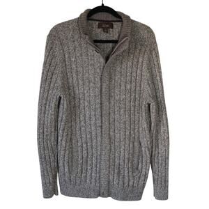 Men's Large Tasso Elba Lambswool Mock Neck Ribbed Cardigan Sweater